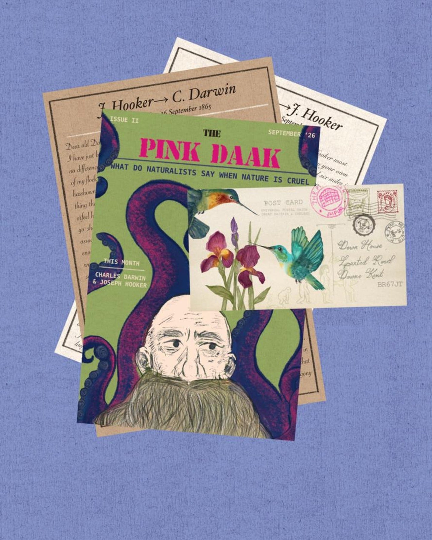 Vol. II · September — Darwin & Hooker, 1865: letter reprints, illustrated postcard and zine